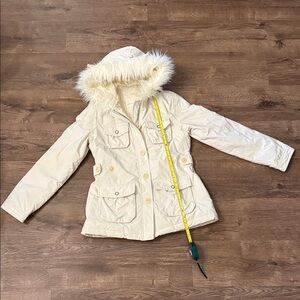 Banana Republic Goose Down Off-White Parka with Faux Fur Hood Size Small